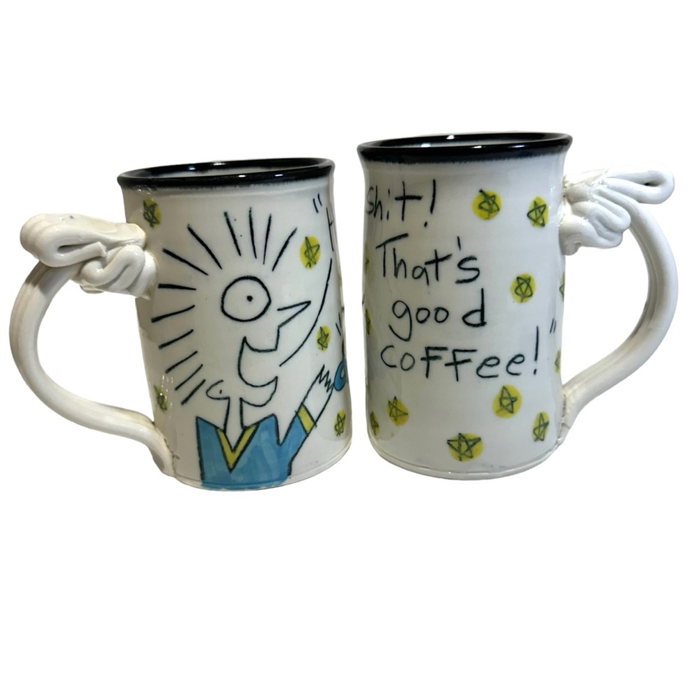Tom Edwards Studio Wallyware Pottery Coffee Mugs (2)